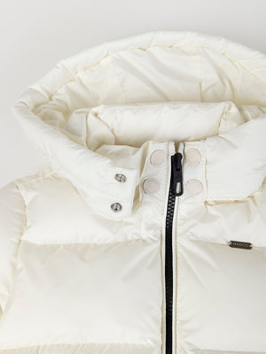 IVORY CONTRAST ZIPPER HOODED DOWN JACKET