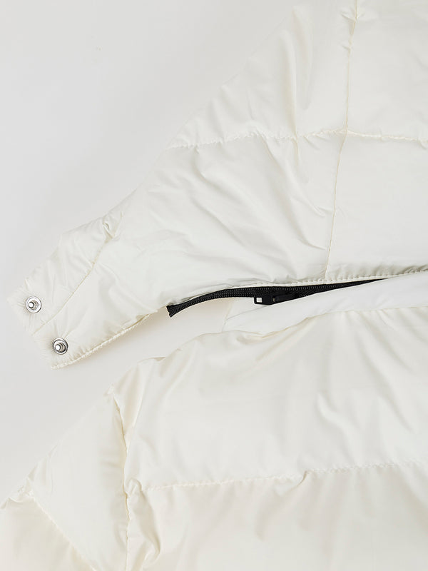 IVORY CONTRAST ZIPPER HOODED DOWN JACKET