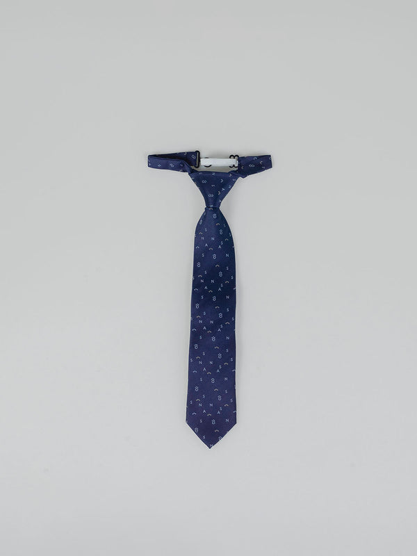 NAVY BLUE LETTERS SILK TIE