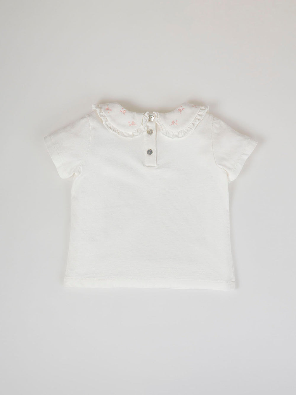 CAMISETA COMBINADA CUELLO BORDADO BLANCO ROTO