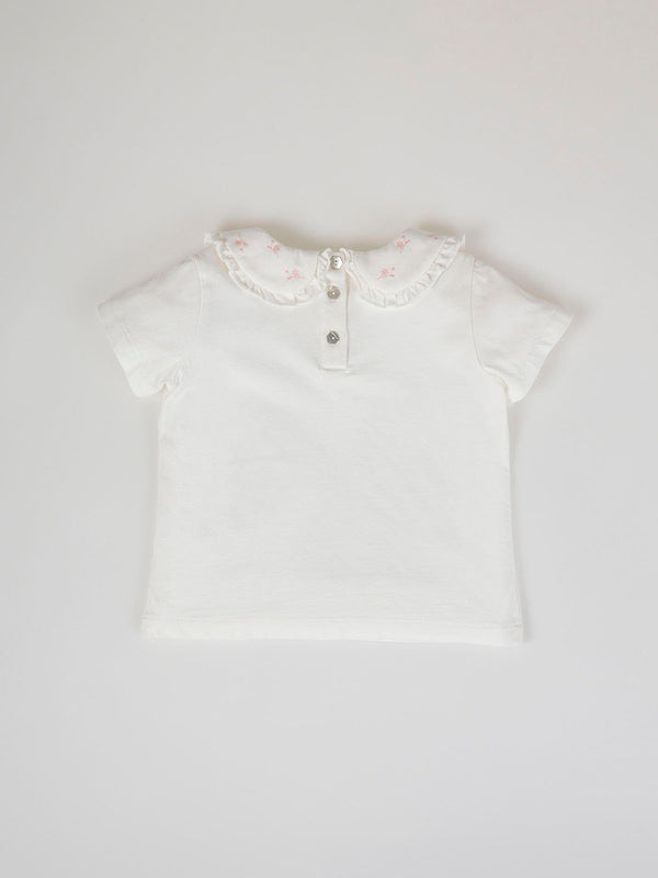 CAMISETA COMBINADA CUELLO BORDADO BLANCO ROTO