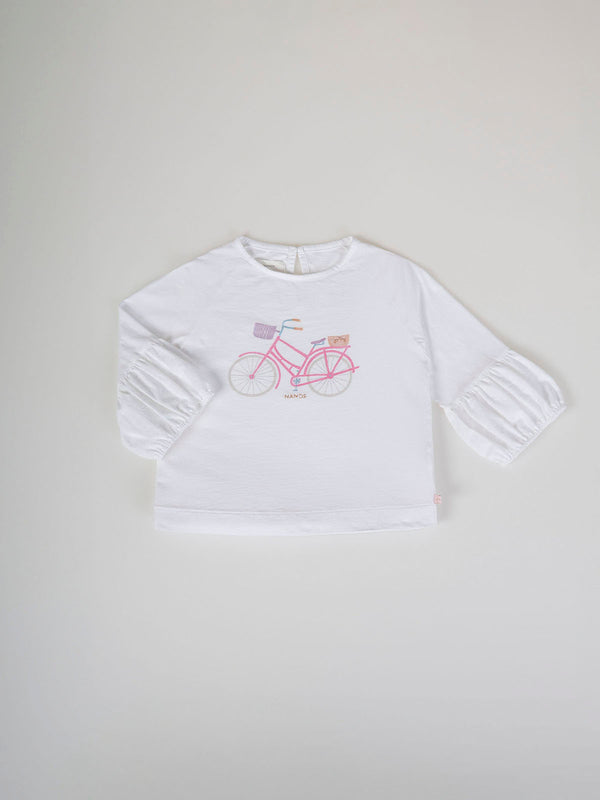 CAMISETA COMBINADA ESTAMPADO BICI  BLANCO ROTO