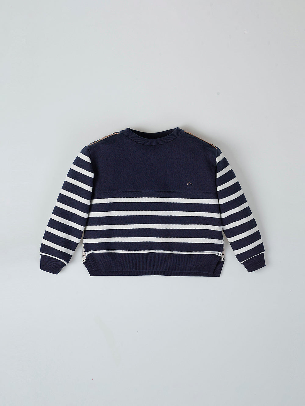 NAVY BLUE CONTRAST STRIPE SWEATSHIRT