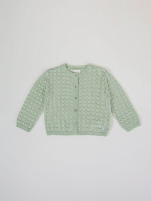 OPENWORK KNITTED CARDIGAN WITH LIGHT GREEN FANTASY BUTTON