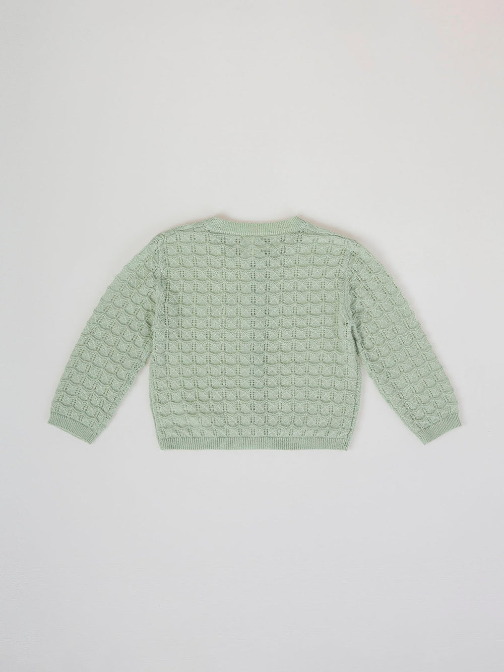 OPENWORK KNITTED CARDIGAN WITH LIGHT GREEN FANTASY BUTTON