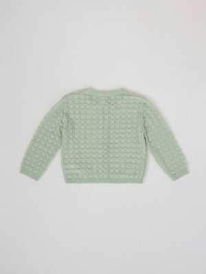 OPENWORK KNITTED CARDIGAN WITH LIGHT GREEN FANTASY BUTTON