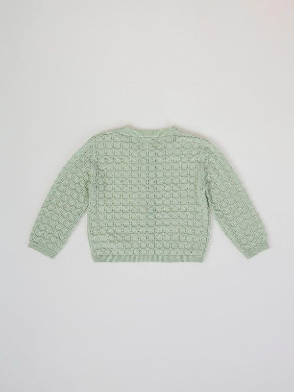 OPENWORK KNITTED CARDIGAN WITH LIGHT GREEN FANTASY BUTTON