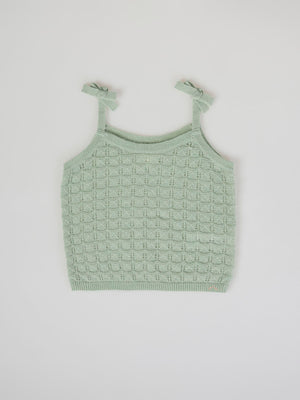 LIGHT GREEN KNITTED STRAPPY T-SHIRT