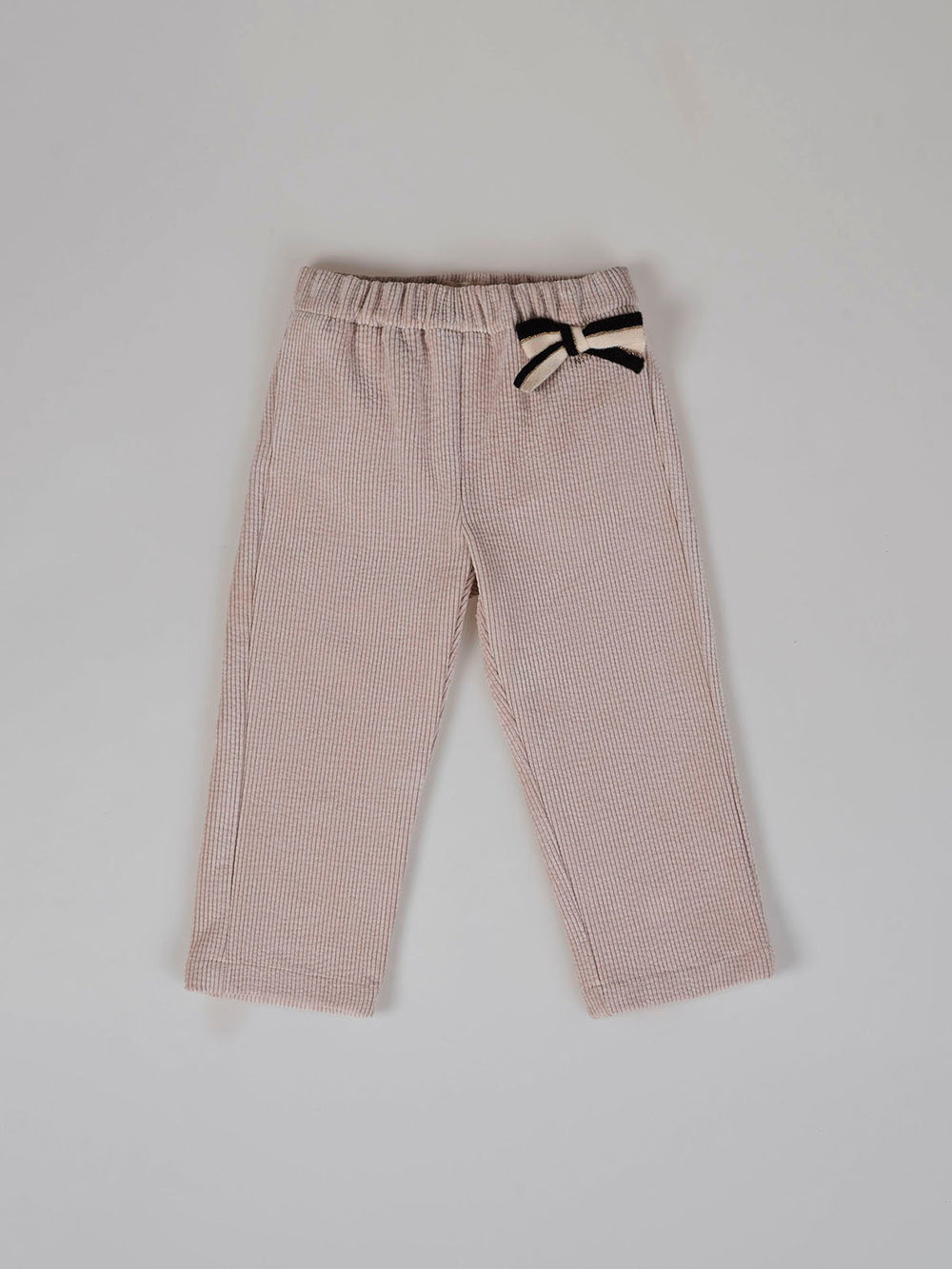 WIDE LEG CORDUROY PANTS WITH TWO-TONE IVORY BOW