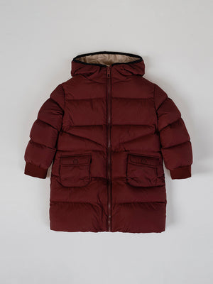 LONG HOODED DOWN JACKET CHERRY