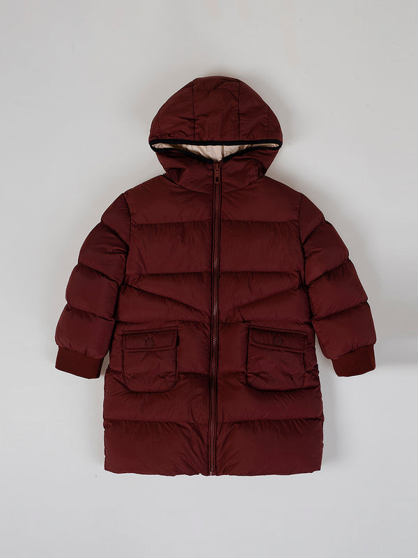 LONG HOODED DOWN JACKET CHERRY