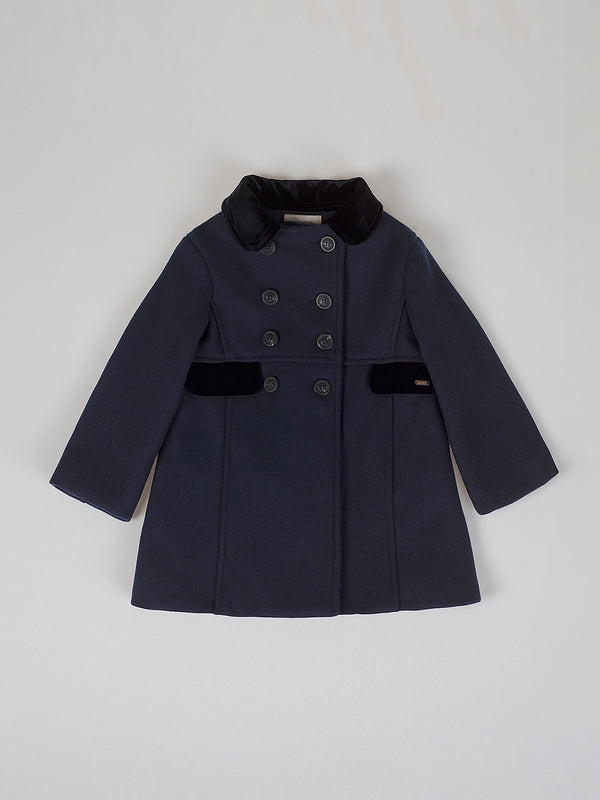 NAVY BLUE VELVET COMBINED CLOTH COAT