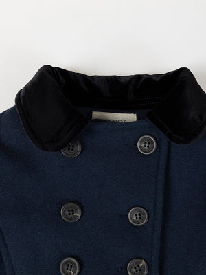 NAVY BLUE VELVET COMBINED CLOTH COAT