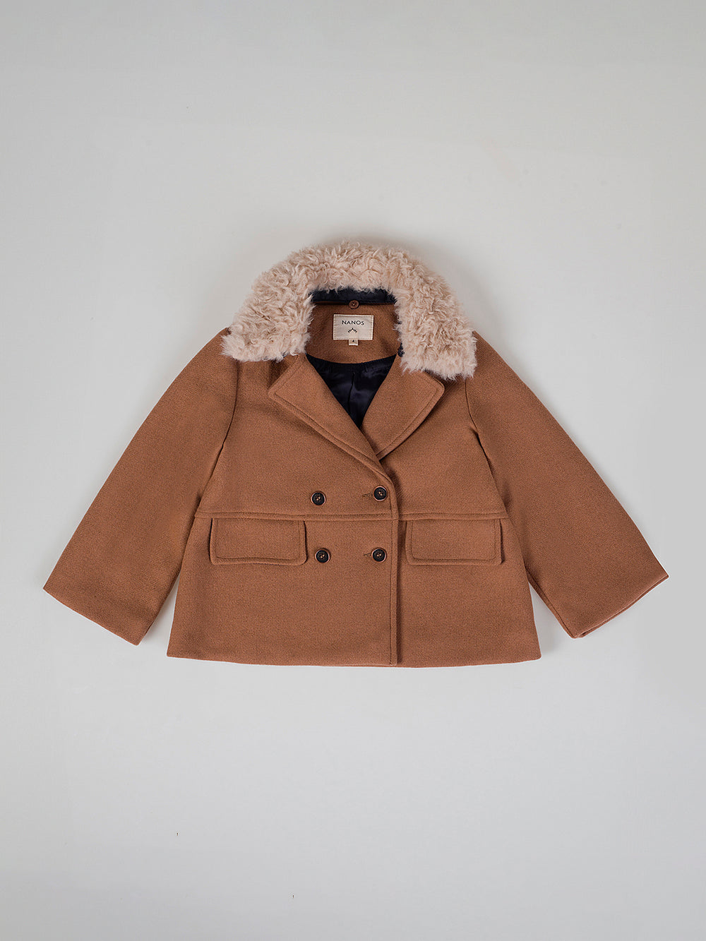 CROSSED JACKET WITH CLOTH AND CARAMEL FUR COLLAR