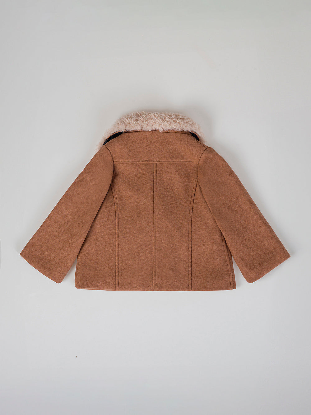 CROSSED JACKET WITH CLOTH AND CARAMEL FUR COLLAR