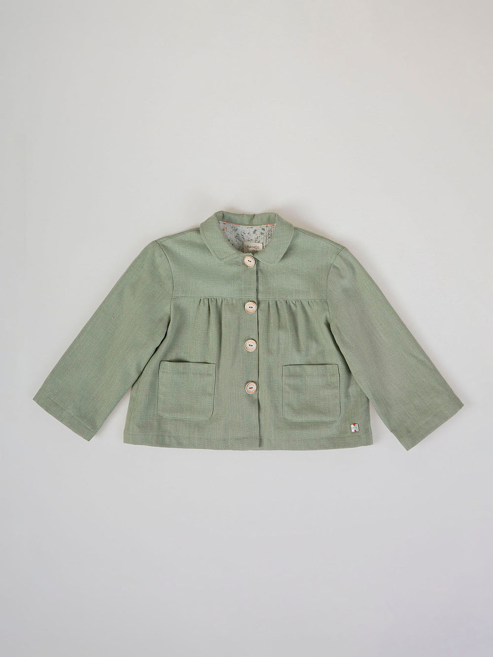 LINEN COTTON JACKET WITH MEDIUM GREEN FLOWER LINING