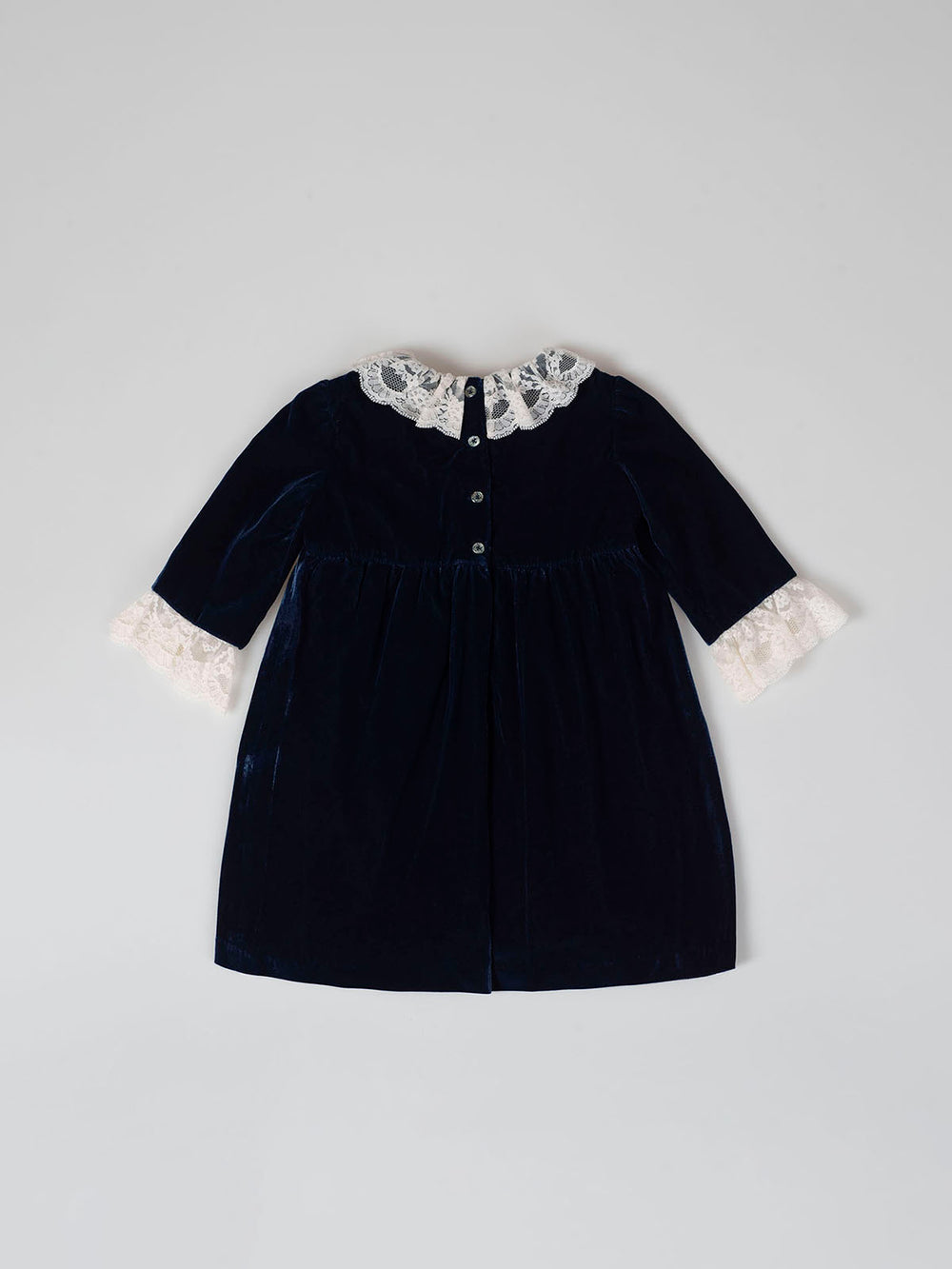 NAVY BLUE VELVET DRESS WITH LACE COLLAR AND CUFFS