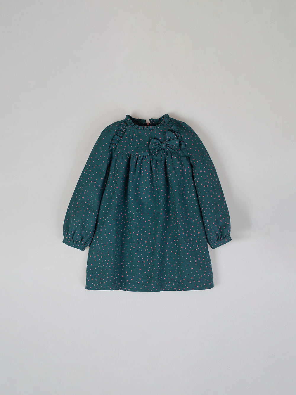 BOTTLE GREEN STARS BOW DRESS