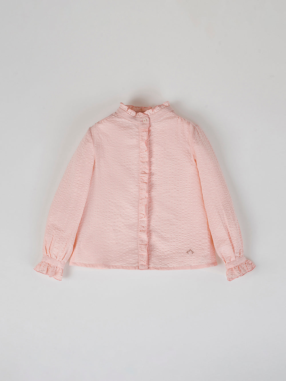 POWDER PINK PLATED RUFFLE BLOUSE