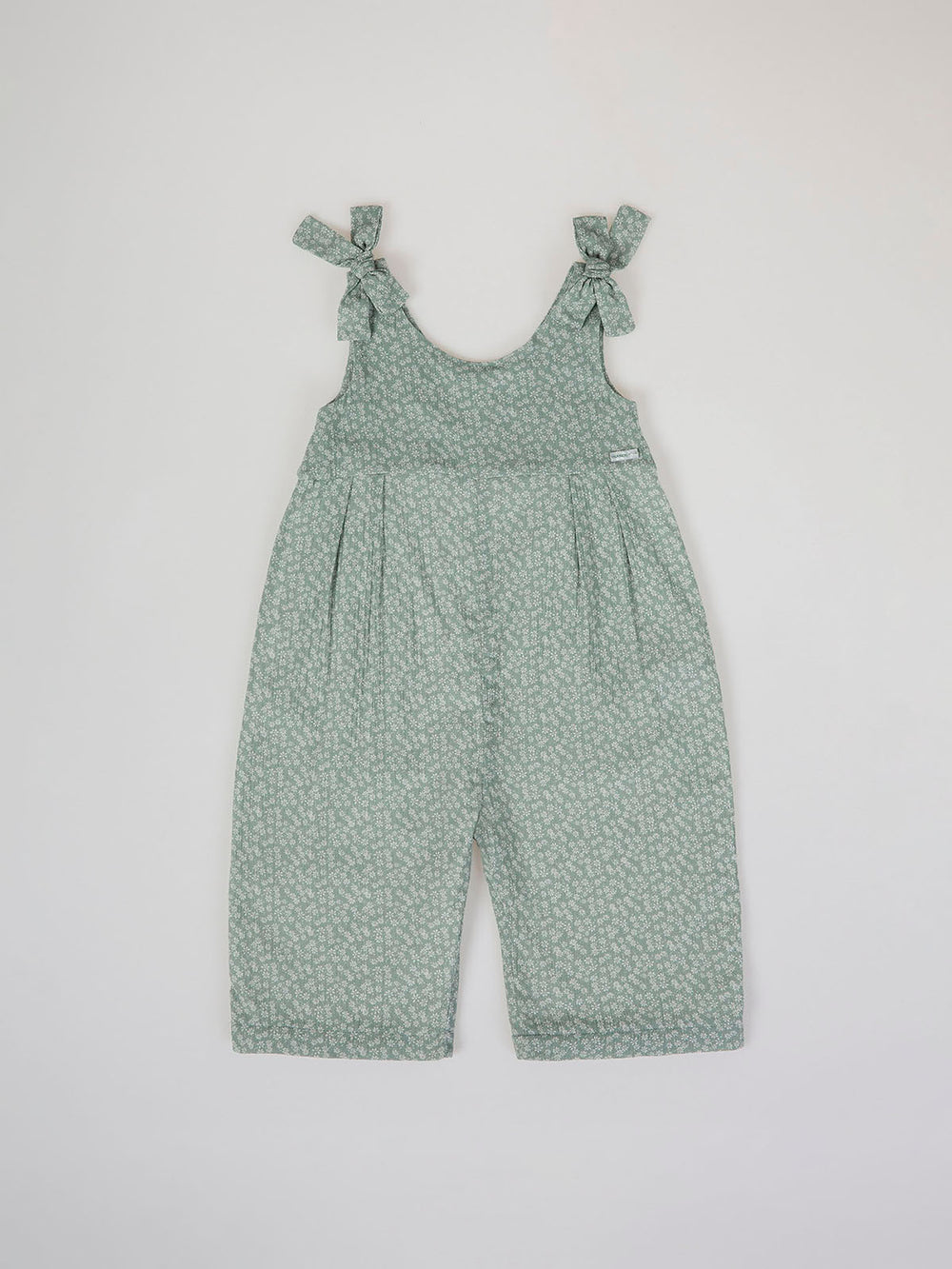 GREEN DAISY PRINT JUMPSUIT WITH BOW ON STRAPS