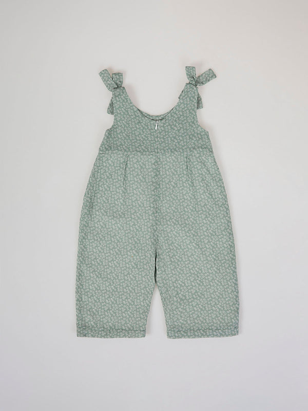 GREEN DAISY PRINT JUMPSUIT WITH BOW ON STRAPS