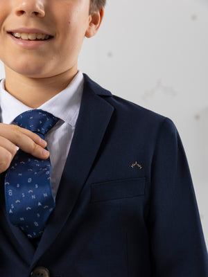 NAVY BLUE LETTERS SILK TIE