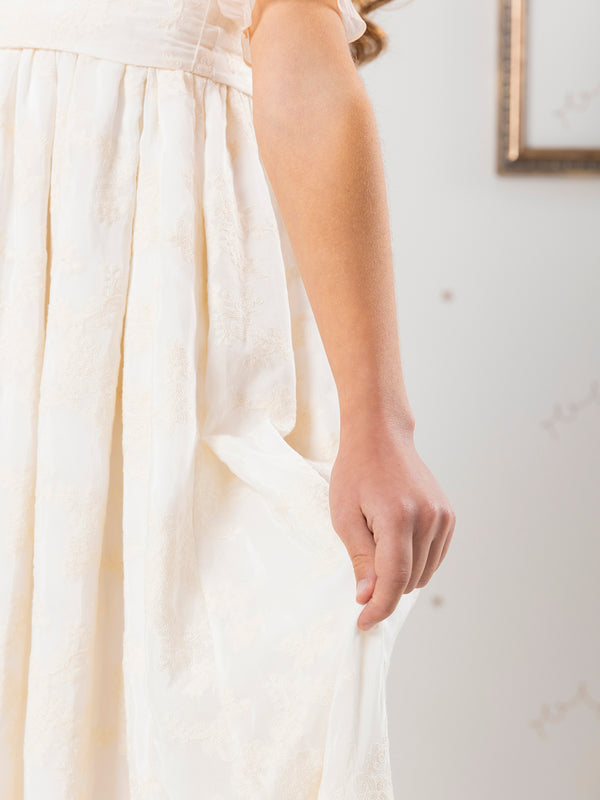 BEIGE EMBROIDERED SILK FIRST COMMUNION DRESS