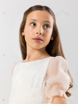 BEIGE EMBROIDERED SILK FIRST COMMUNION DRESS