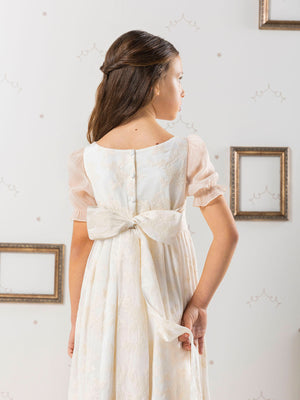 BEIGE EMBROIDERED SILK FIRST COMMUNION DRESS