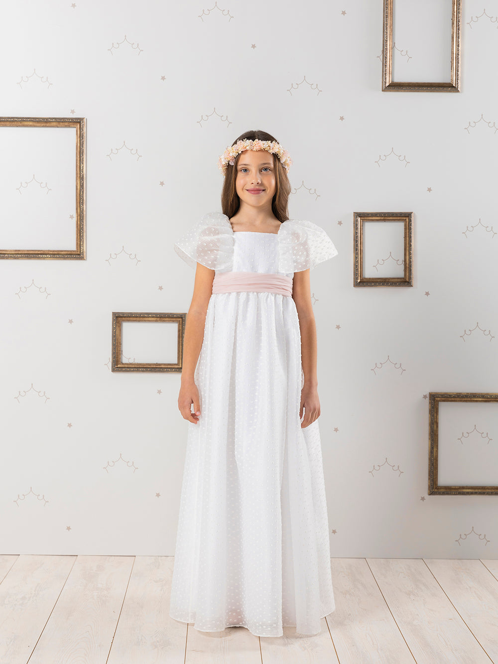 PLUMETI FIRST COMMUNION DRESS WITH PINK BOW