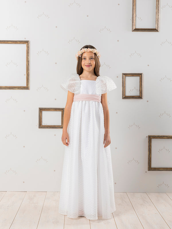 PLUMETI FIRST COMMUNION DRESS WITH PINK BOW