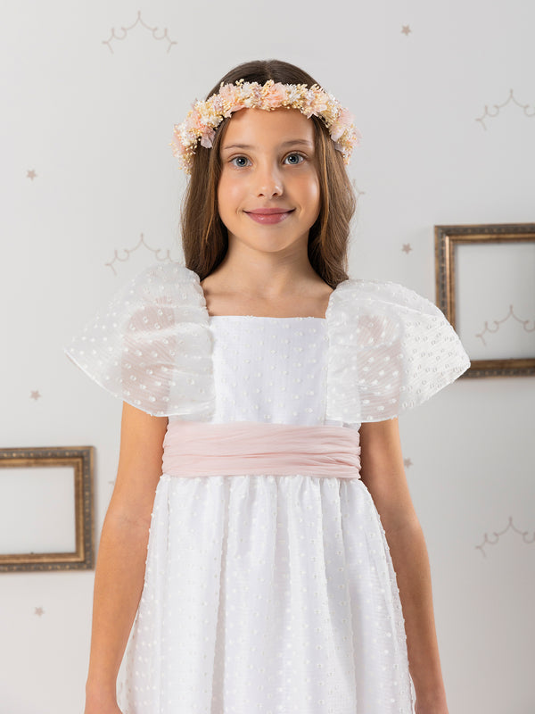 PLUMETI FIRST COMMUNION DRESS WITH PINK BOW