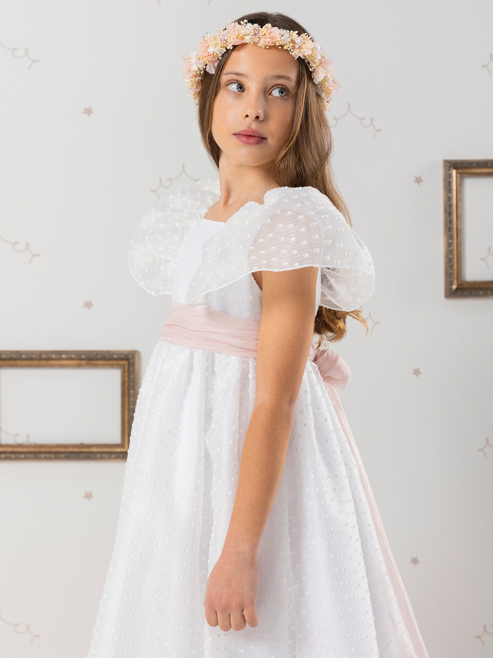 PLUMETI FIRST COMMUNION DRESS WITH PINK BOW