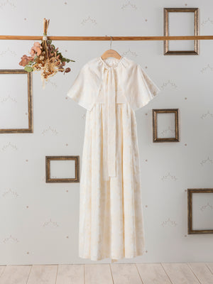 BEIGE EMBROIDERED SILK FIRST COMMUNION DRESS