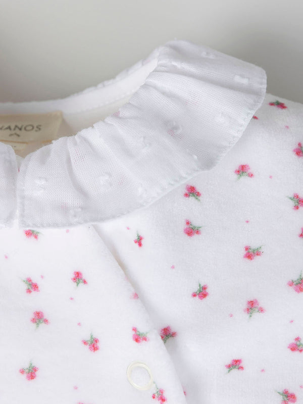 PURE WHITE FLOWER PAJAMAS WITH RUFFLED COLLAR