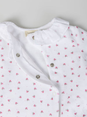 PURE WHITE FLOWER PAJAMAS WITH RUFFLED COLLAR