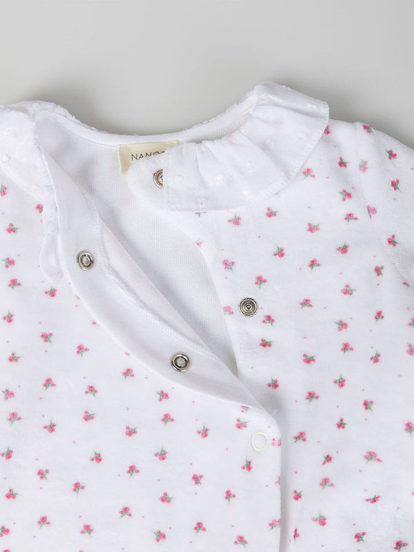 PURE WHITE FLOWER PAJAMAS WITH RUFFLED COLLAR