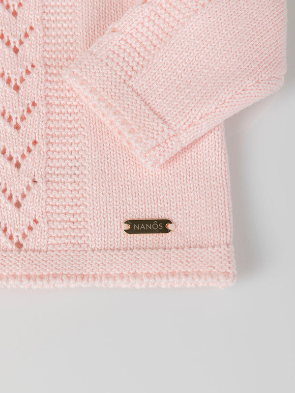 LIGHT PINK OPENWORK LINKS RAGLAN SLEEVE KNITTED JERSEY