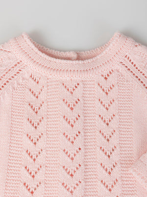 LIGHT PINK OPENWORK LINKS RAGLAN SLEEVE KNITTED JERSEY