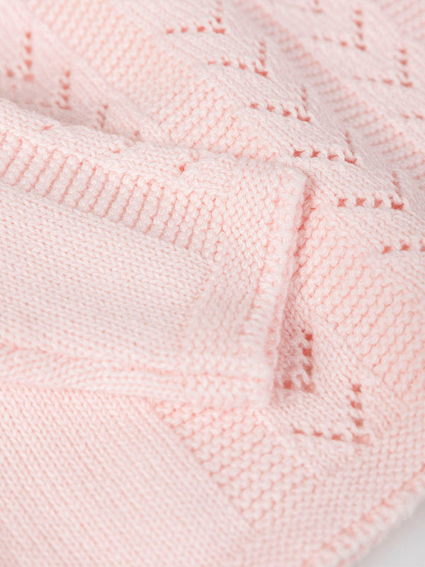 LIGHT PINK OPENWORK LINKS RAGLAN SLEEVE KNITTED JERSEY