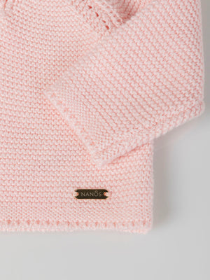 OPENWORK KNITTED CARDIGAN WITH LIGHT PINK COLLAR