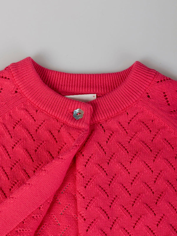 PINK OPENWORK KNITTED CARDIGAN