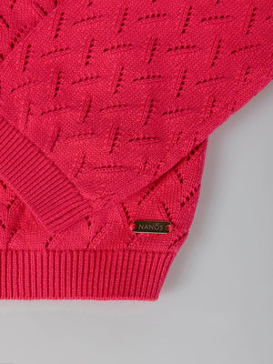 PINK OPENWORK KNITTED CARDIGAN