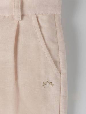 BEIGE LINEN AND COTTON PLEATED PANTS