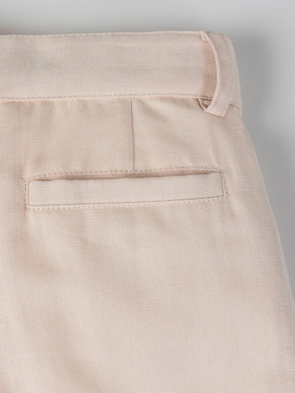 BEIGE LINEN AND COTTON PLEATED PANTS