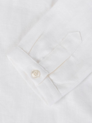 PURE WHITE MAO COLLAR LONG SLEEVE LINEN SHIRT