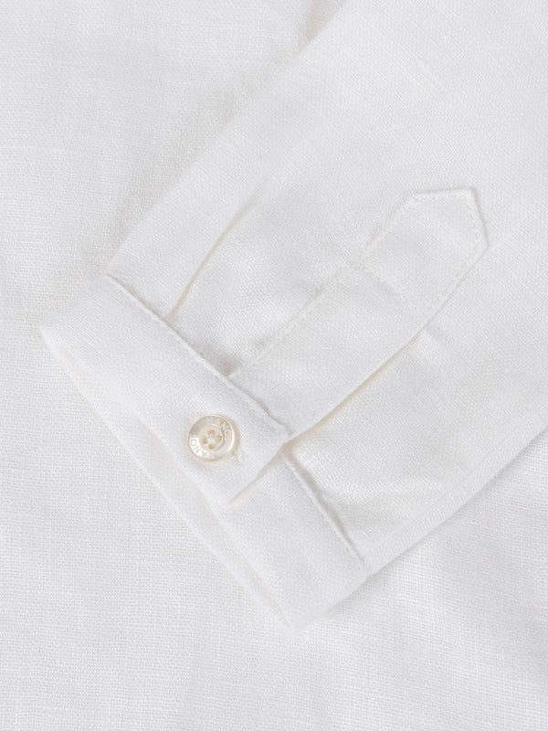 PURE WHITE MAO COLLAR LONG SLEEVE LINEN SHIRT