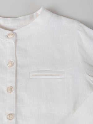 PURE WHITE MAO COLLAR LONG SLEEVE LINEN SHIRT