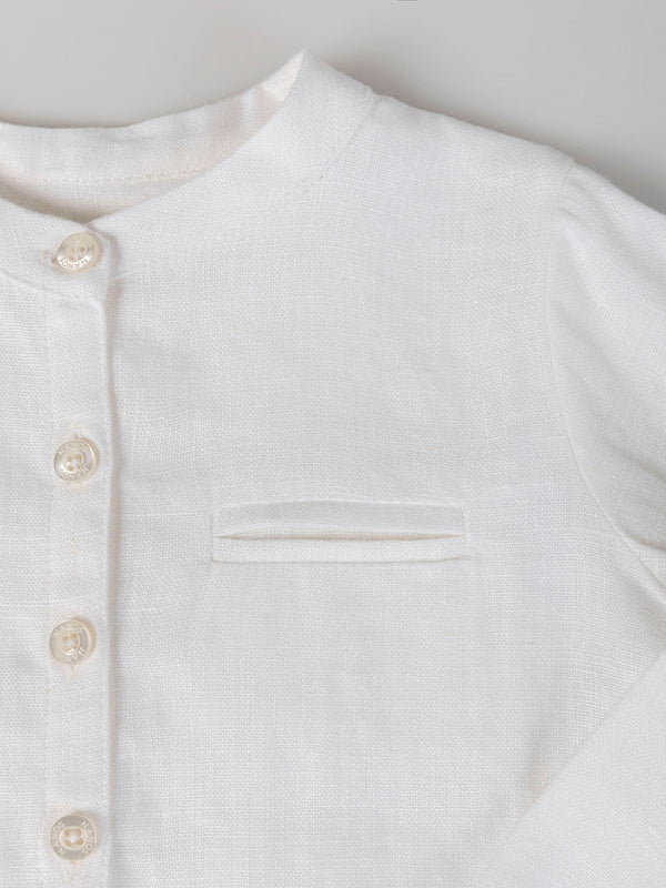 PURE WHITE MAO COLLAR LONG SLEEVE LINEN SHIRT