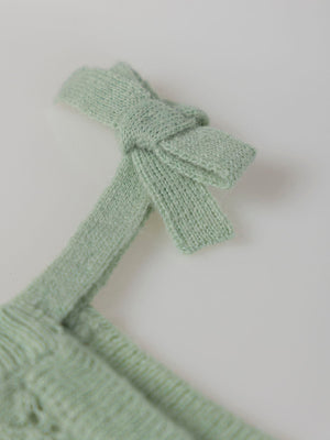 LIGHT GREEN OPENWORK KNITTED ROMPER